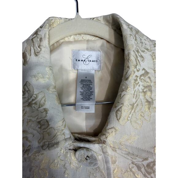 Emma James Women Blazer Size 8 Ivory Gold Brocade Jacket 3/4 Sleeve Lined - Picture 13 of 16